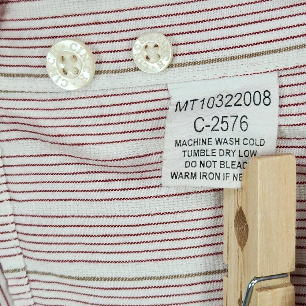 CINCH Western Wear Long Sleeve Button Down Shirt Mens Large Striped Red White - Picture 7 of 8